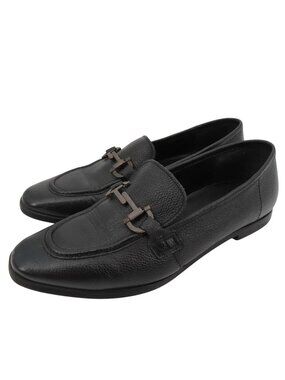 Lasocki Womens 36 EU 6 US Black Leather Metal Equestrian Slip On Loafer Shoes